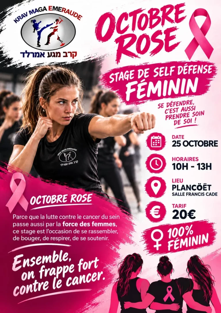 affiche stage self défense femmes Octobre rose 2026